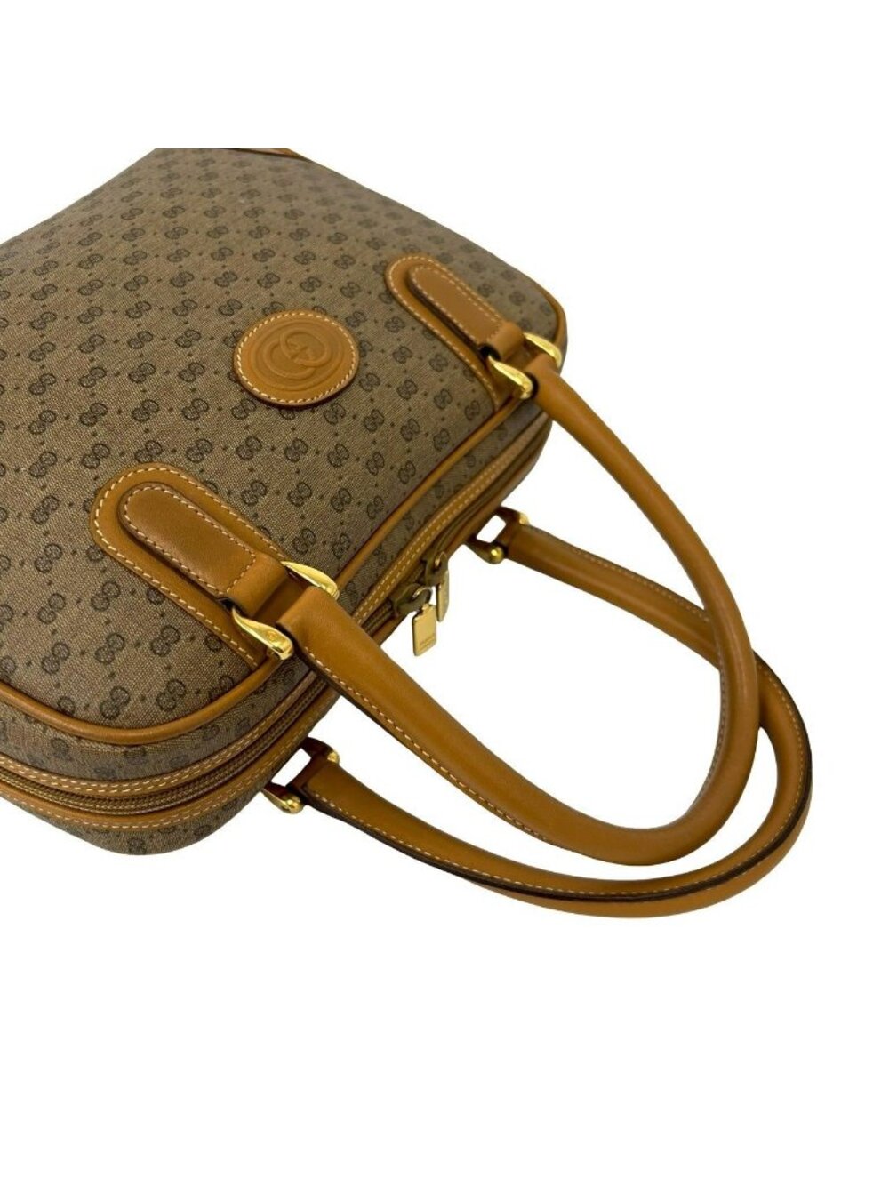 Gucci Vintage Micro GG Leather Mini Boston Bag Brown Camel - Picture 4 of 10
